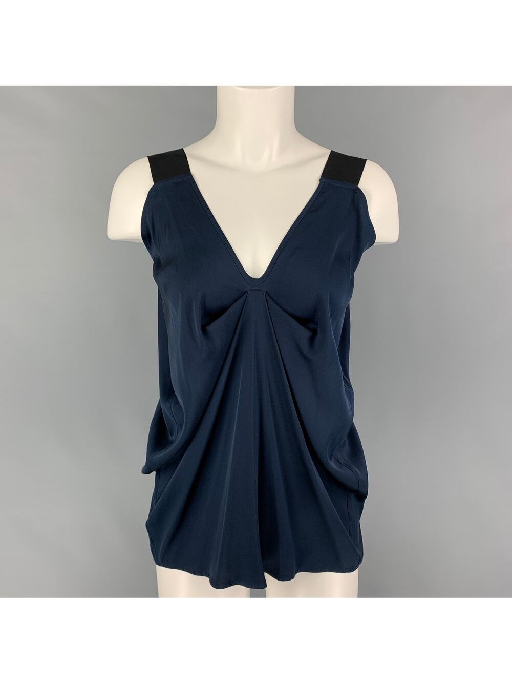 ZERO + MARIA CORNEJO Size 2 Navy Silk Draped Blouse - Picture 1 of 5